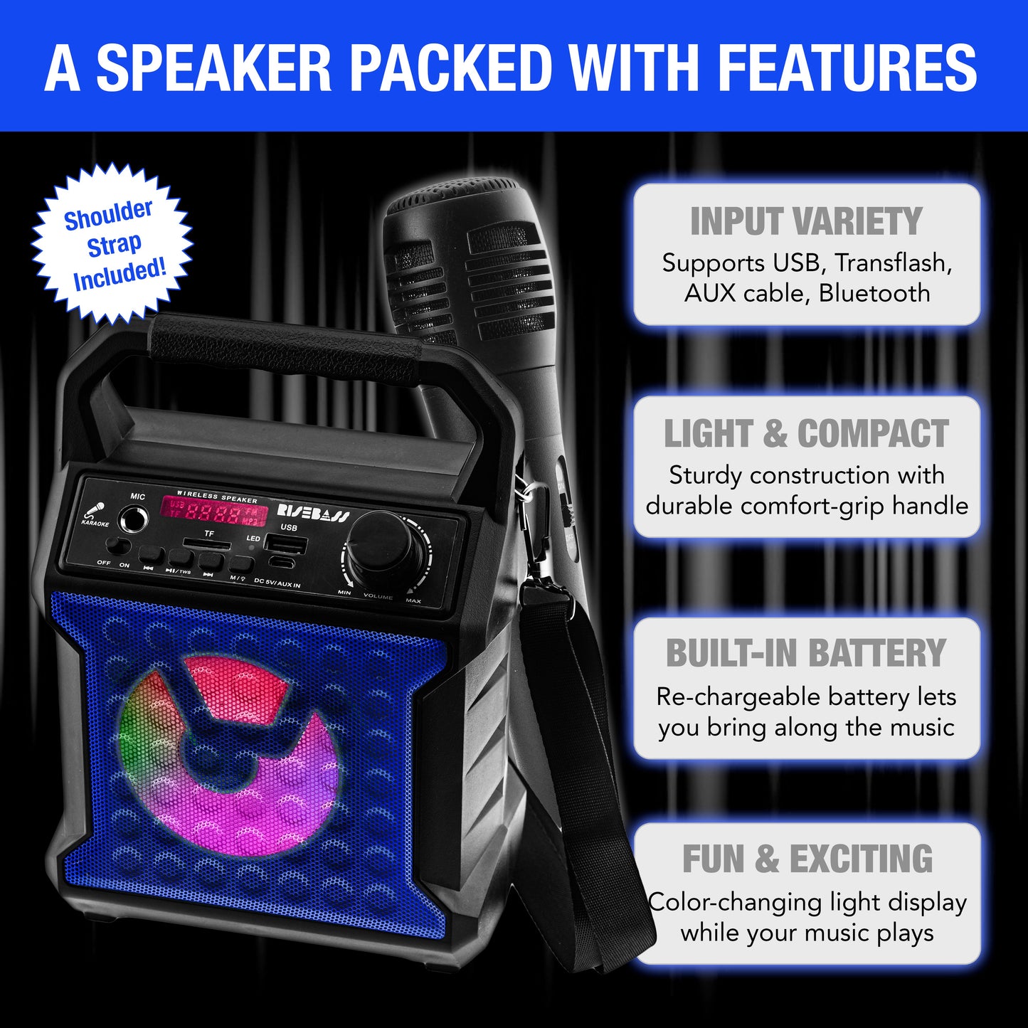 Wireless Bluetooth Karaoke Machine | Portable Party Speaker with LED Lights